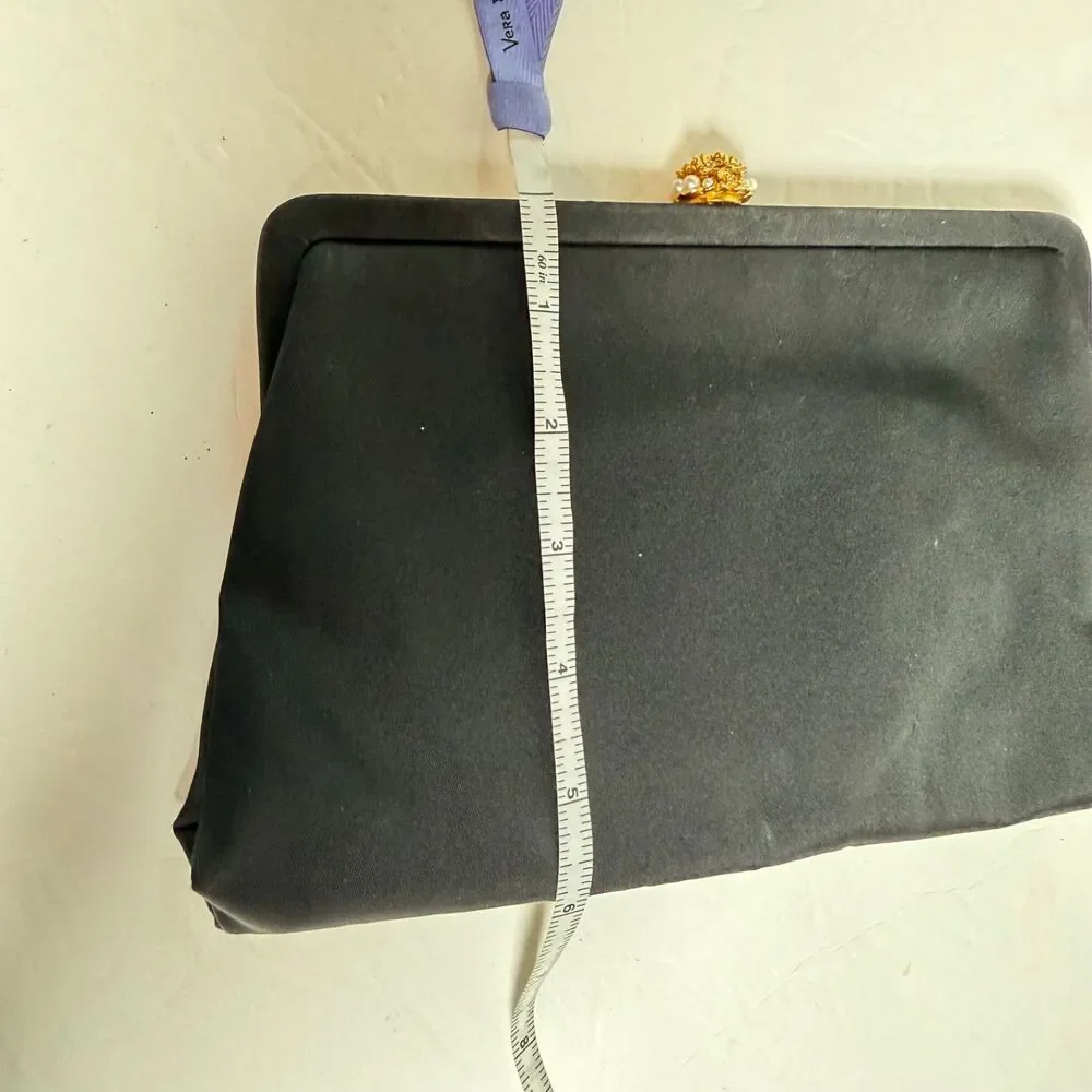 Vintage Morris Moskowitz MM Black Evening Clutch Kiss Lock Purse Mirror Coin Bag
